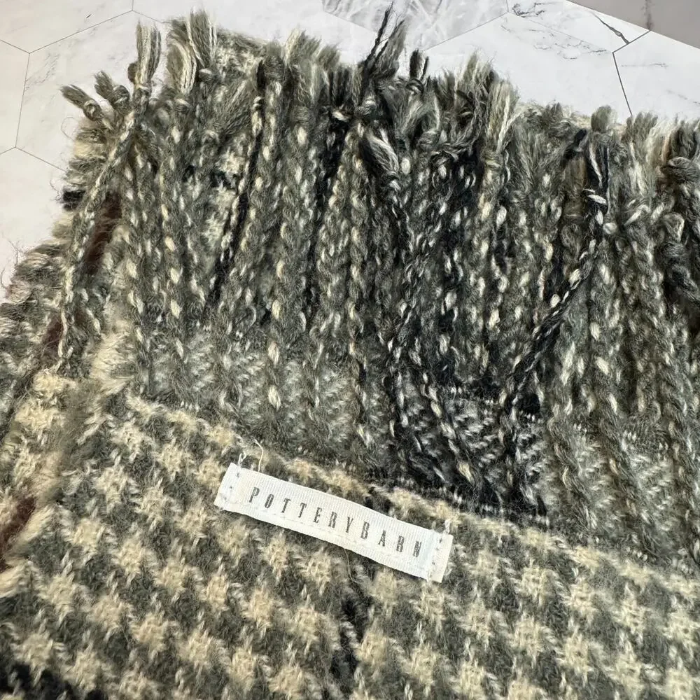 Pottery Barn Throw Blanket Whitaker Plaid Check Reversible Grey Maroon 50x60